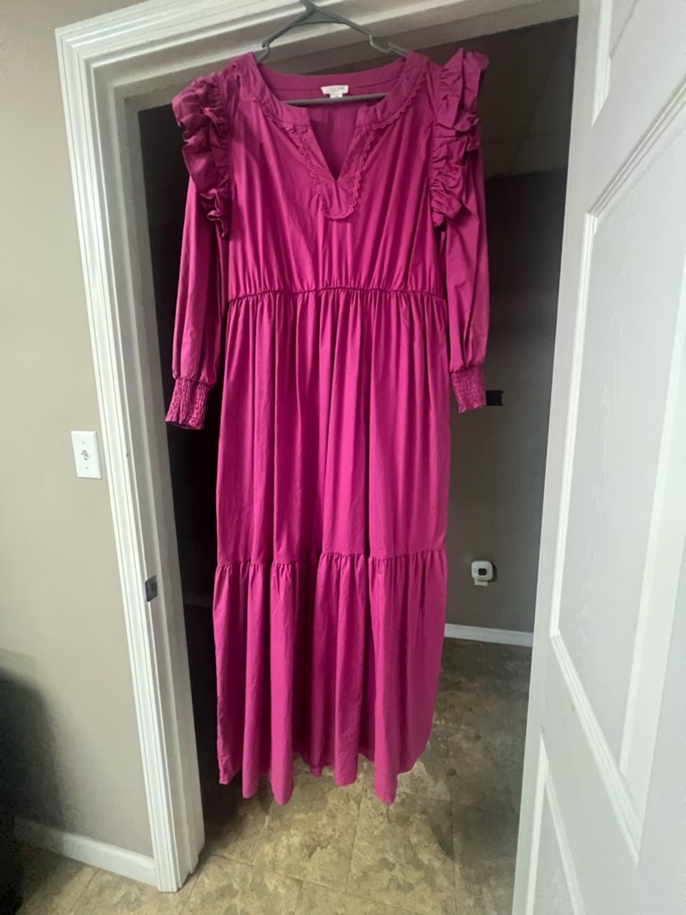 Chic Soul Fuchsia Ruffle Sleeve Maxi Dress